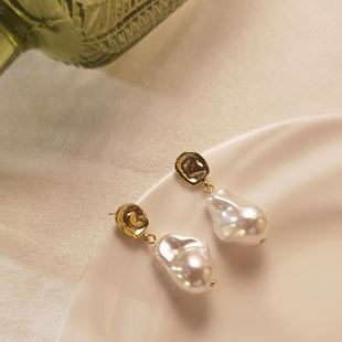 今夜月绮丽~法式复古异形巴洛克珍珠耳环ins小众设计不规则耳夹