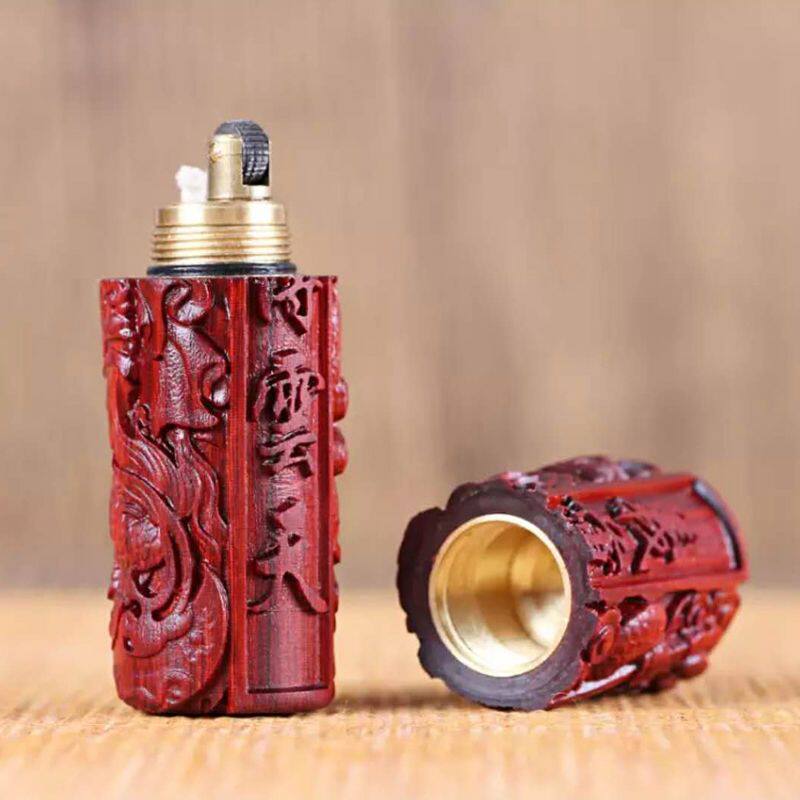紫檀打火机雕刻复古铜芯