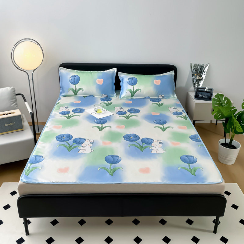 冰丝席子床单夏季空调学生宿舍卡通凉席三件套可机洗折叠0.9床席