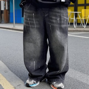 男童直筒牛仔裤泼墨春秋儿童盐系少年柔软中小童潮流百搭宽松长裤