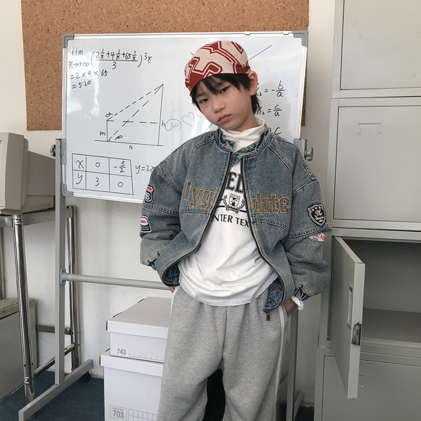 儿童棉服秋冬新款男童韩版刺绣洋气夹棉外套男孩百搭宽松牛仔夹克