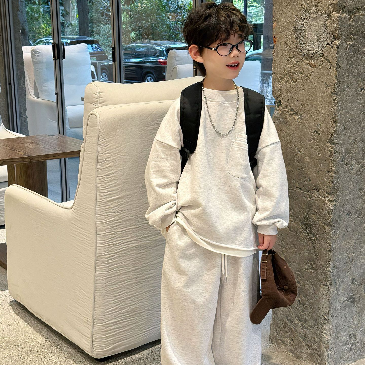 男童早秋套装宝宝洋气宽松运动服儿童2025新款休闲卫衣长裤两件套