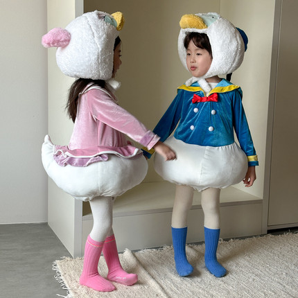 儿童连体衣男女童秋冬新款可爱鸭子玩偶服男女孩幼儿园表演演出服