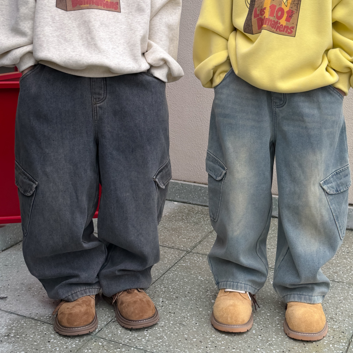 儿童冬季加绒加厚保暖口袋牛仔裤