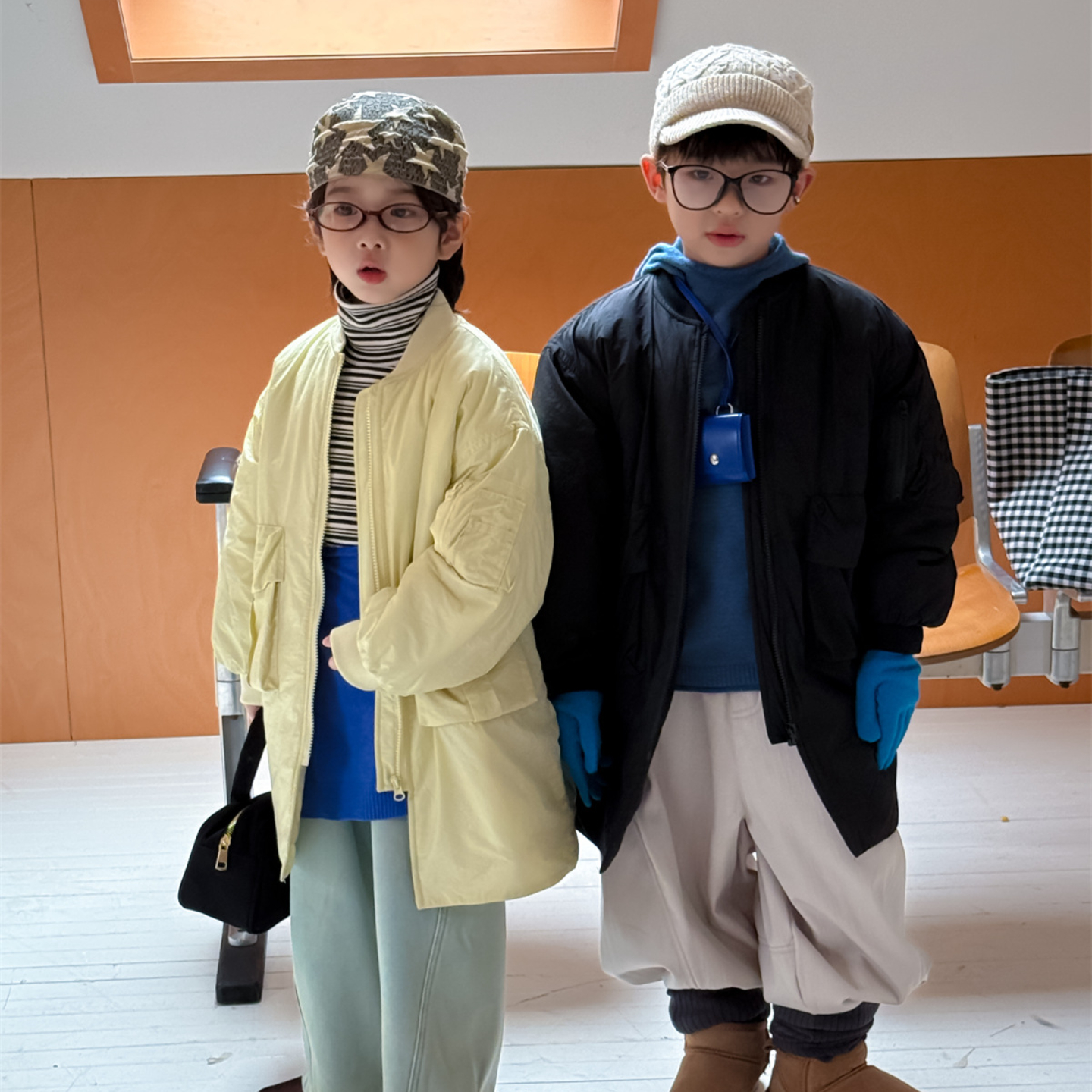 男童棉服冬季新款儿童纯色休闲中长款棉衣男孩百搭防风夹棉外套潮