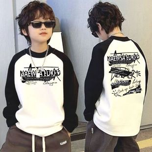 男童2025新款双面德绒打底衫中大童国风英文潮流儿童保暖内搭上衣