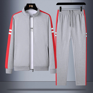 潮流加肥加大码 青年运动服26春秋季 立领外套 男士 一套跑步休闲套装