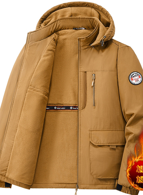 8XL大码夹克男冬季连帽棉服工装棉衣加绒加厚保暖防风冲锋衣外套