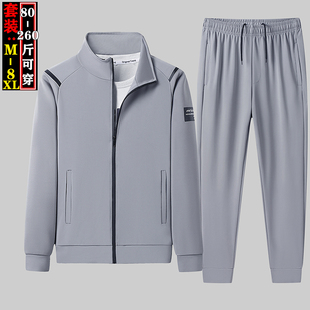一套运动套装 中青年休闲外套宽松280斤跑步两件套 男春秋立领开衫