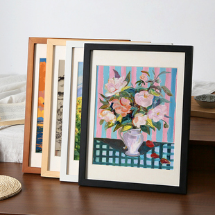 实木简约平面装 裱画框挂墙国画书法相框素描儿童作品A4空框4K8开