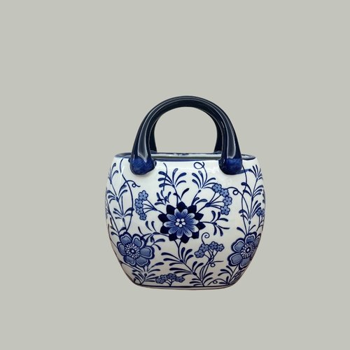 景德镇陶瓷花瓶手提包布袋中式青花瓷客厅装饰插花器花器餐桌摆件