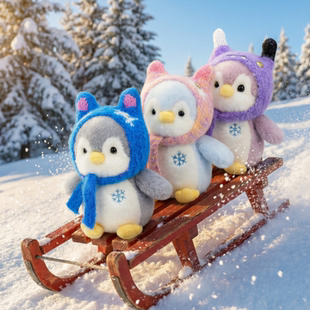 冬日帽子小企鹅玩偶睡觉抱枕毛绒玩具公仔安抚陪伴娃娃女生日礼物