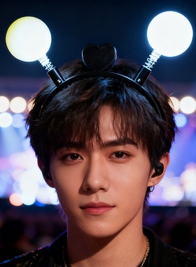 元旦节发光头饰白色圆球星弹簧头箍球球发箍闪光发卡表演道具装饰