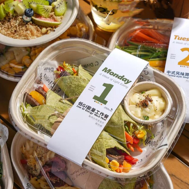 一次性餐盒U型轻食沙拉盒纸浆外卖打包盒U形沙拉超级碗简餐便当盒
