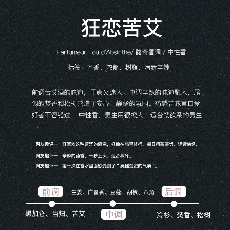 PLAN狂恋苦艾-药感苦味重口-小众木质中性男女香水持久留香72小时