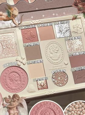 12色浮雕眼影复古蕾丝哑光高光珠光腮红光亮一体闪高平价眼影盘