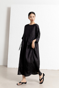 东方豆蔻新款柞丝桑蚕丝中长款夏款显瘦女式宽松连衣裙长裙