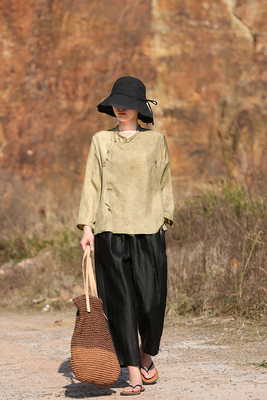 松紧腰东方豆蔻九分裤