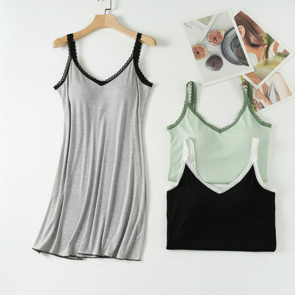 蕾丝莫代尔吊带睡裙女夏带胸垫透气薄款纯色裙家居服睡衣免穿文胸,女士内衣/男士内衣/家居服,睡裙,淘宝优惠券,粉丝福利购,淘宝优惠卷