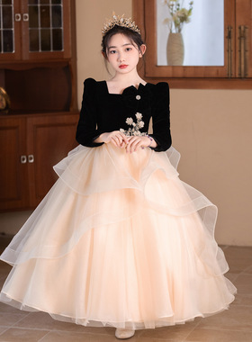 女童高级感黑色赫本风礼服小女孩超仙公主裙主持人生日钢琴蓬蓬裙
