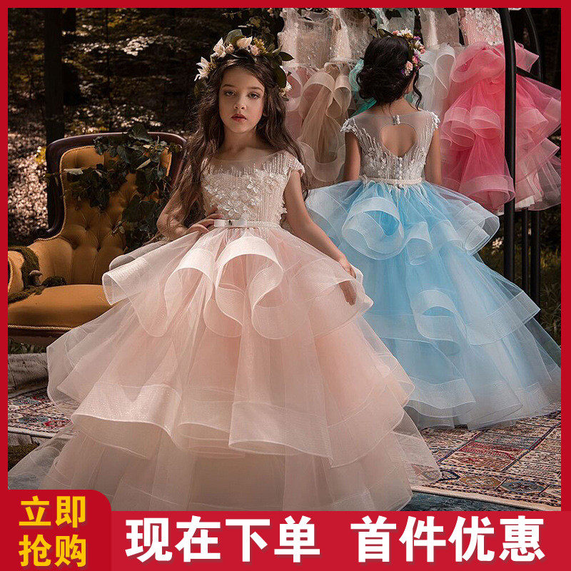 女大童红毯走秀公主裙主持钢琴表演服女生穿的礼服蓬蓬裙蛋糕裙子图片