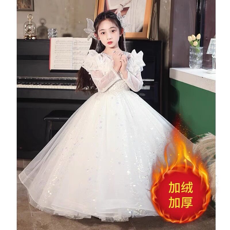 甜美气质公主裙女大童初中生秋冬季长袖蓬蓬裙生日钢琴主持人礼服图片