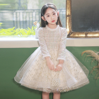 大码礼服中大童生日钢琴主持人演出服花童小女孩蓬蓬裙公主裙长袖