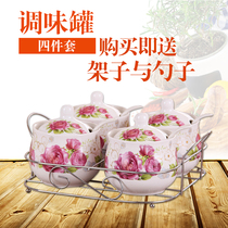 Creative ceramic seasoning pot Korean seasoning box bottle seasoning tank seasoning box Bottle salt pot three piece kitchenware set