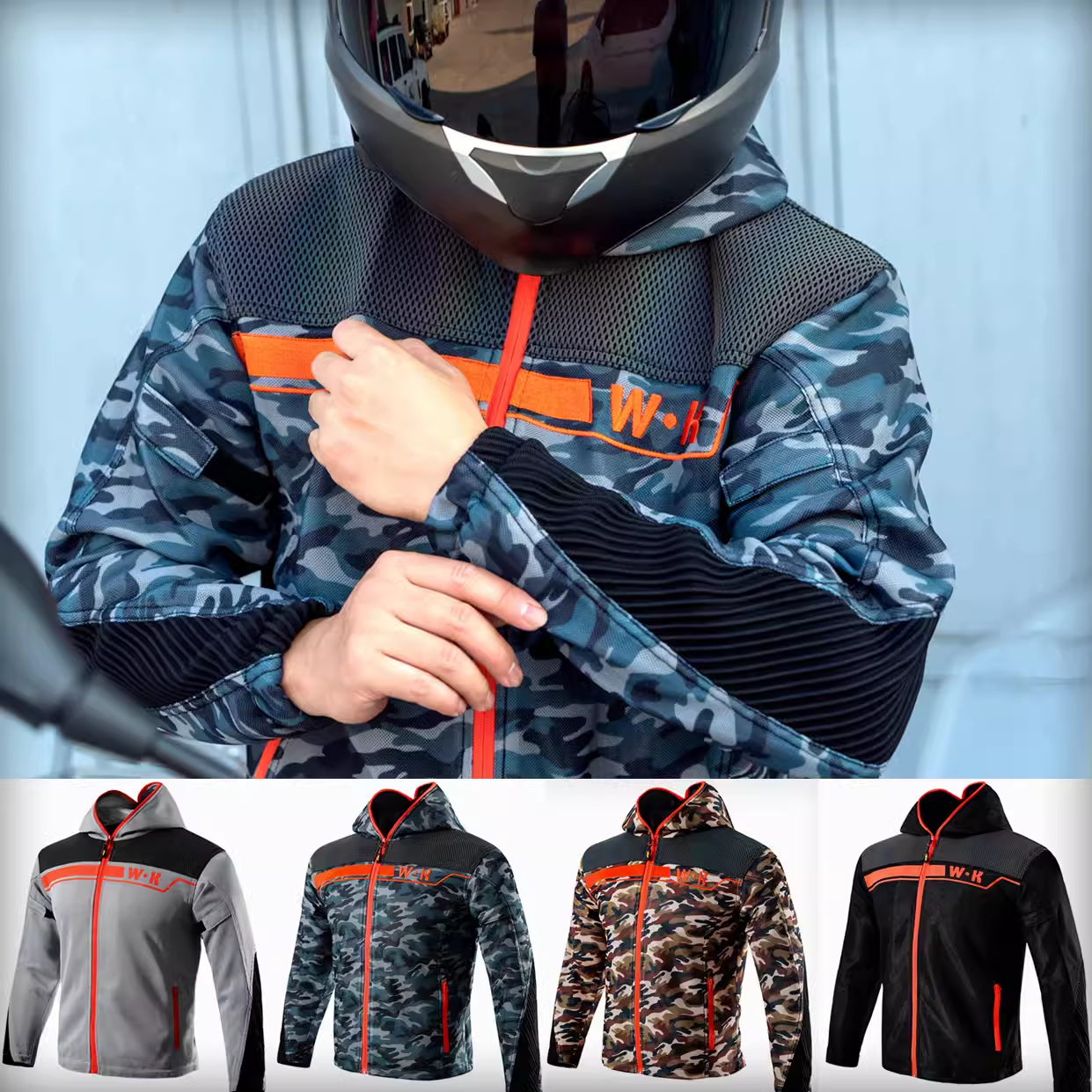 WK翼骑士摩托车夏季网眼赛车防摔骑行服反射防晒通风透气休闲机能