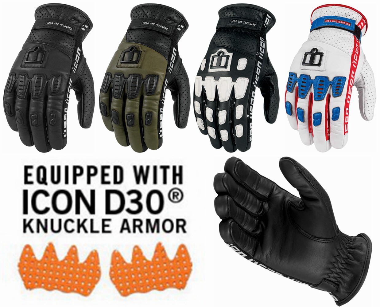 美国ICON螺丝D3O护具重机车复古摩托车进口真皮赛车骑行手套四季