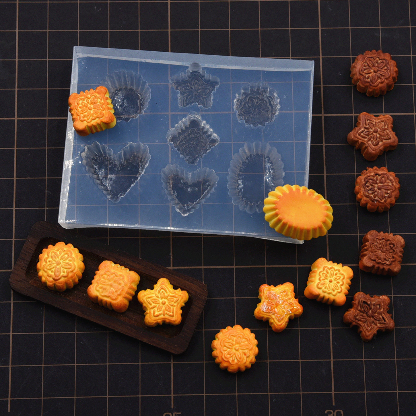 微缩diy食玩月饼布丁底托硅胶模具 超轻粘土树脂粘土软陶模具