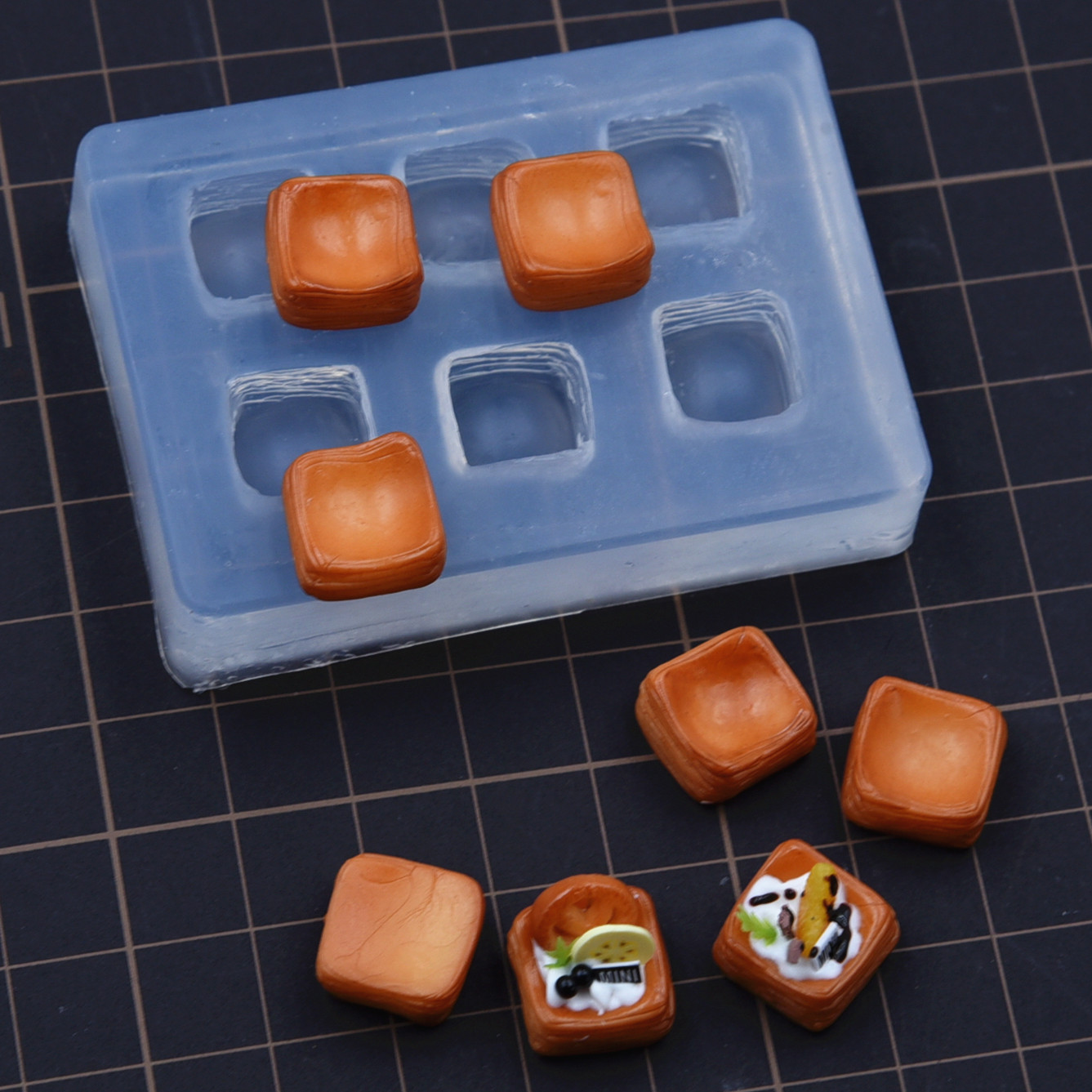 微缩食玩软陶粘土 diy迷你丹麦水果挞底托甜点制作1/12硅胶模具