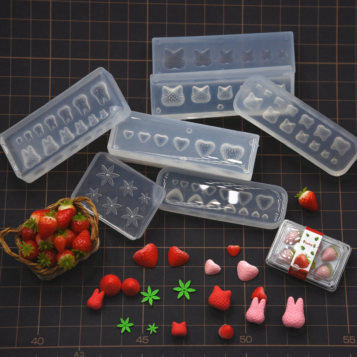 微缩食玩水果软陶粘土异形草莓系列迷你草莓蛋糕装饰diy硅胶模具