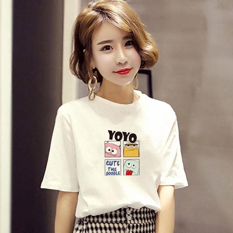 白色短袖t恤女2026新款夏季韩版宽松显瘦圆领纯棉半袖上衣体恤潮