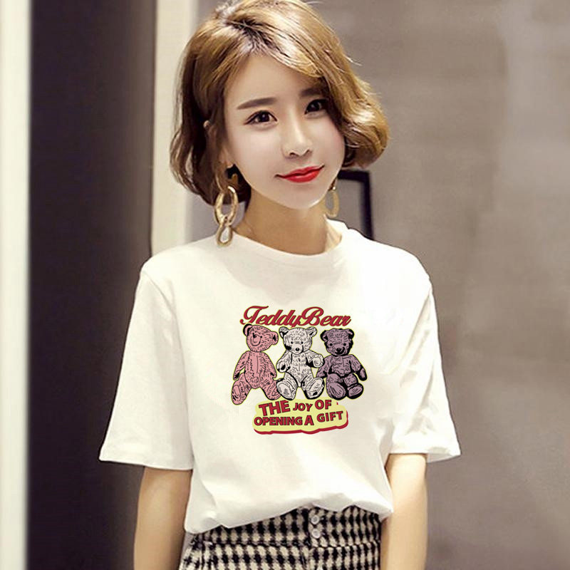 2026夏季新款短袖女t恤白色韩版圆领百搭印花纯棉大码宽松体恤潮