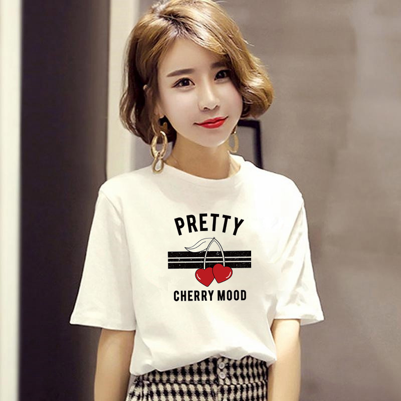 2024夏装新款白色t恤女短袖字母印花韩版纯棉宽松显瘦半袖体恤潮