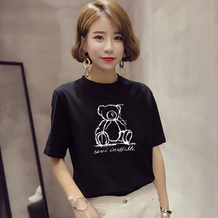 2026夏季新款黑色短袖t恤女韩版字母印花宽松显瘦纯棉半袖体恤女