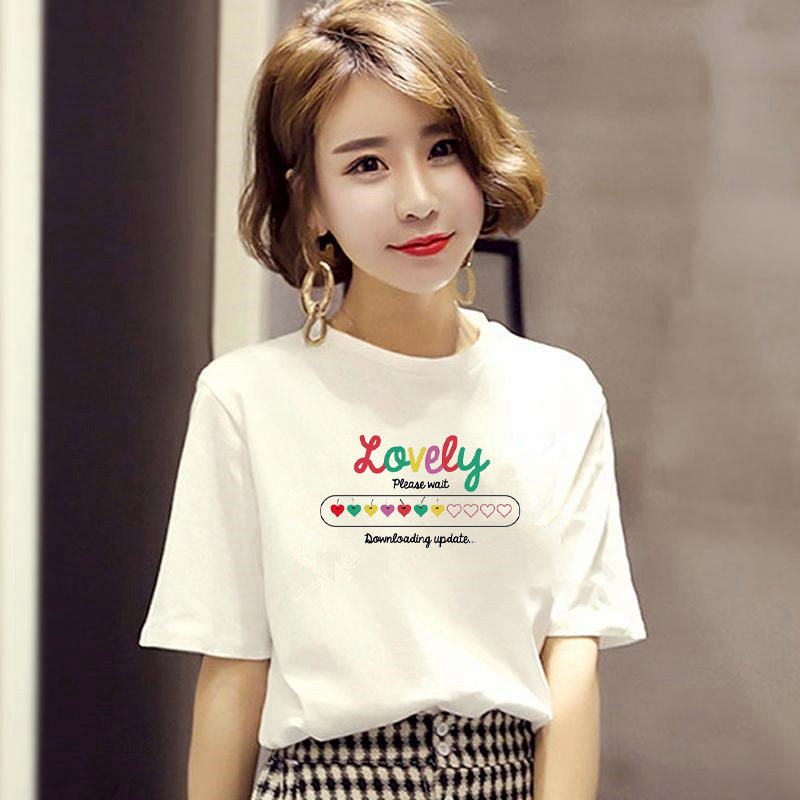 白色t恤女短袖2026夏季新款宽松纯棉韩版显瘦体恤女字母印花半袖