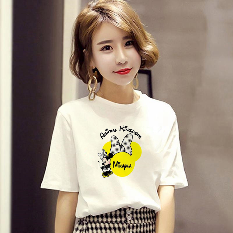 2026夏季新款米奇印花白色短袖t恤女韩版宽松显瘦纯棉半袖体恤女