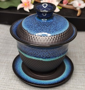 库存处理19.9元 跳刀天目釉建盏陶瓷三才盖碗大号200ml创意泡茶碗