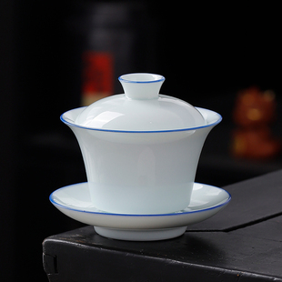 羊脂玉盖碗茶杯德化白瓷120ml家用陶瓷单个敬茶碗小号三才茶碗