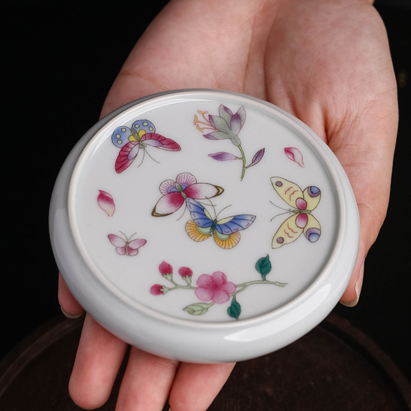 茶托盖托功夫茶具配件珐琅彩蝴蝶