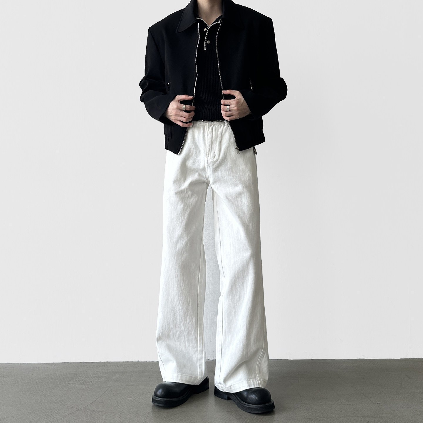 A6 studio春夏季高级感白色A字阔腿牛仔裤男垂感直筒宽松休闲长裤