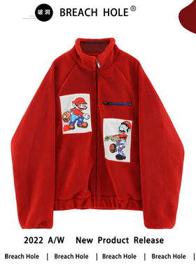 BreachHole红色贴布玛丽oversize奶系穿搭早秋艺术生奶甜外套显瘦