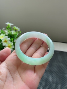 天然翡翠缅甸A貨50圈冰糯种水润飘绿宽边手镯尺寸50.2 7.9mm 12.2