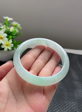 天然翡翠缅甸A貨60圈冰糯种水润飘绿宽边手镯尺寸59.7*11.5*8.5mm