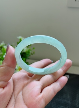 天然翡翠缅甸A货52圈冰糯晴水飘黄翡正圈手镯尺寸52.2*8.9*6.5mm