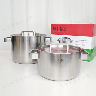 外贸出意大利18/10不锈钢汤锅加厚一体成型双耳炖锅20/22cm深汤锅