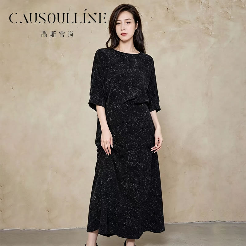 黑色桑蚕丝连衣裙女显瘦真丝裙子