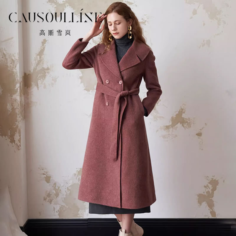 双面呢羊毛大衣女西装领呢外套